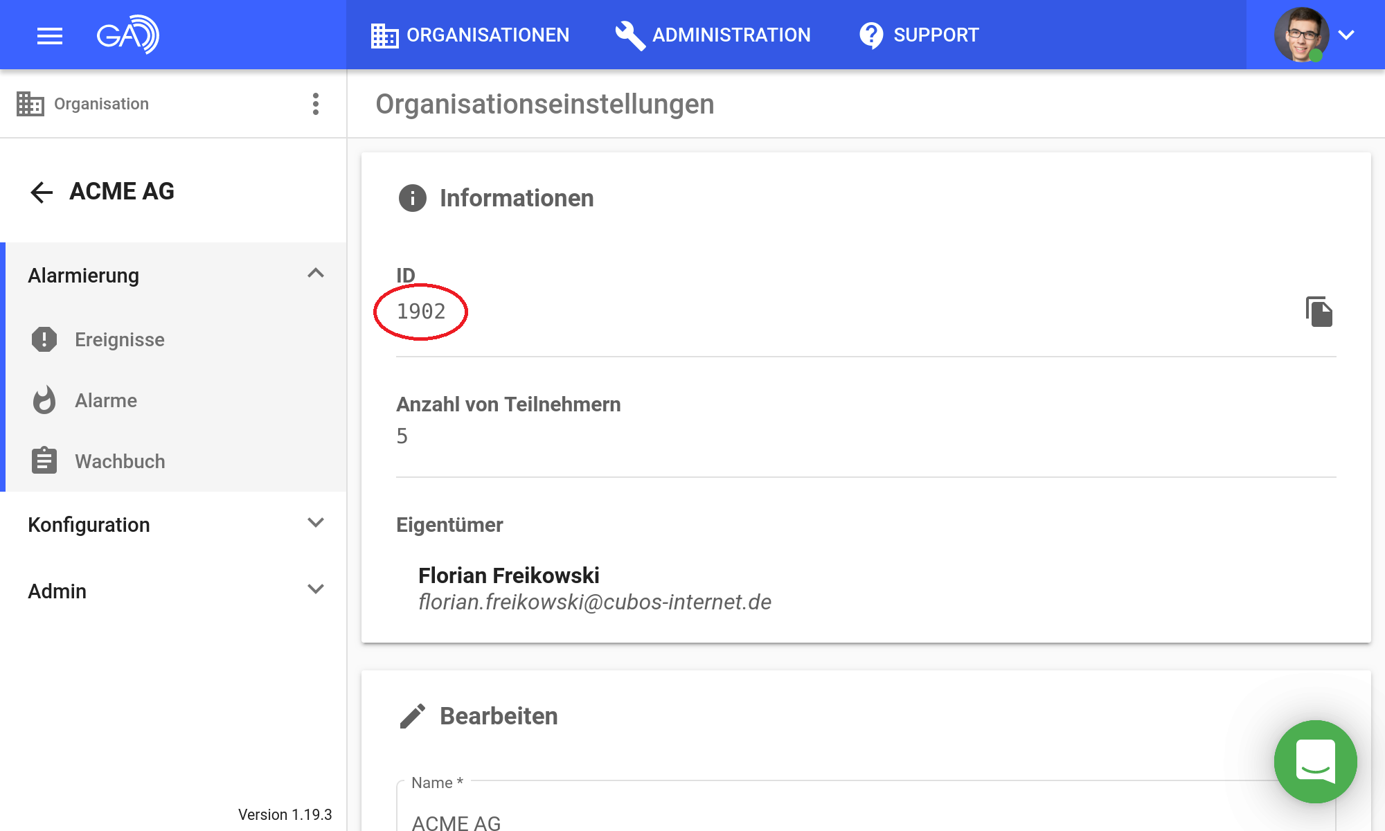 GroupAlarm - ID der Organisation