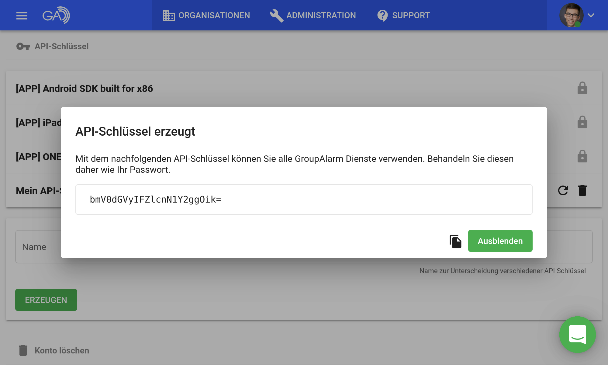 GroupAlarm - Personal Access Token