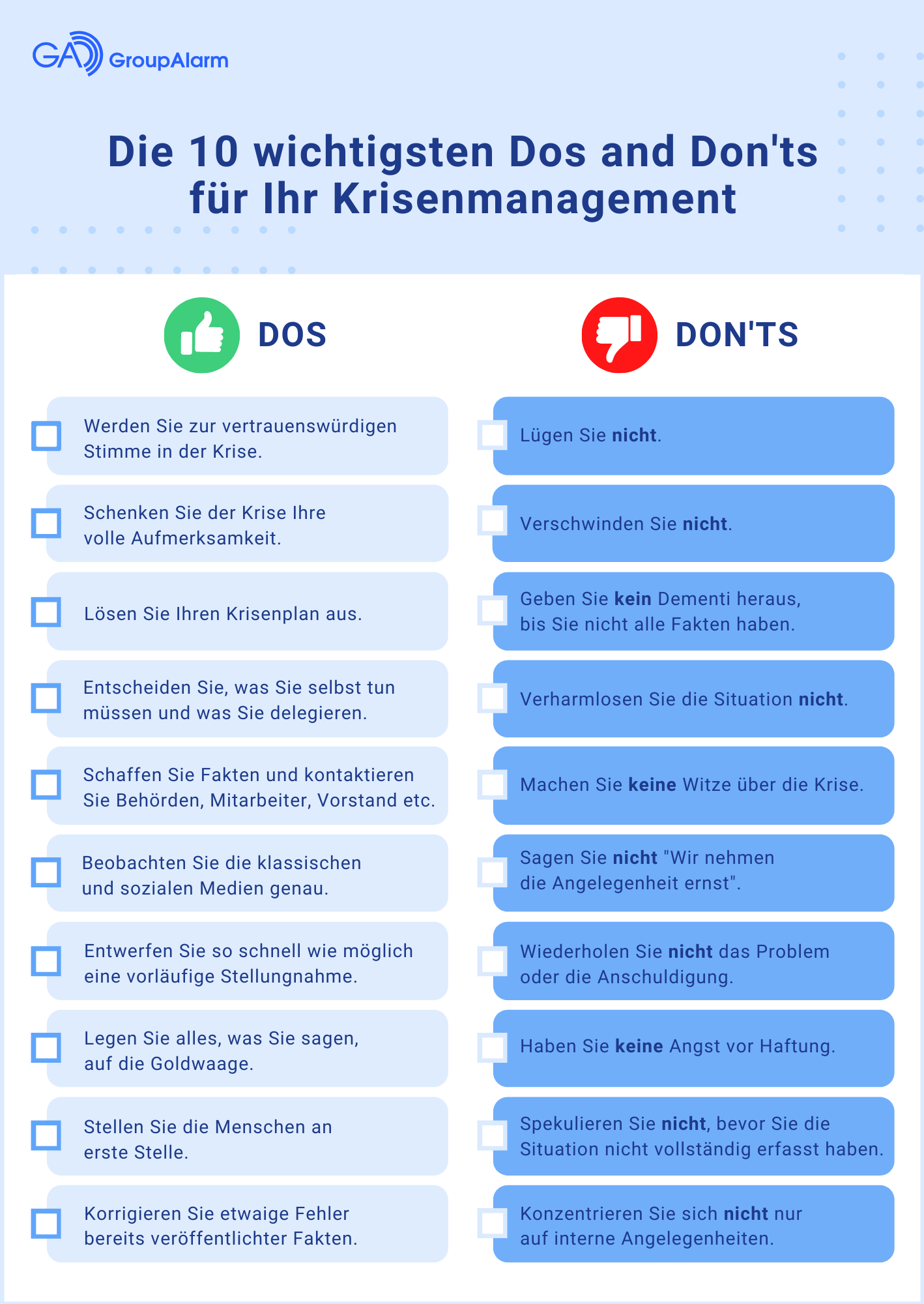 Checkliste Dos and Donts Krisenmanagement