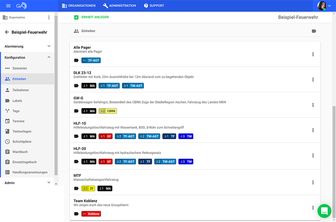 GroupAlarm - Einheiten Feuerwehr