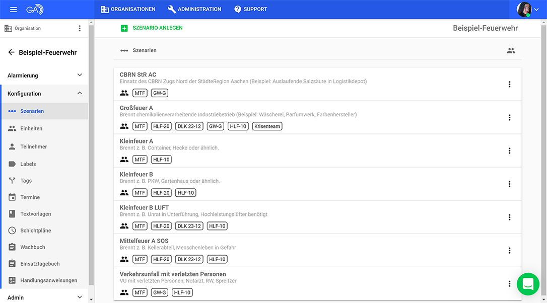 GroupAlarm - Szenarien Feuerwehr