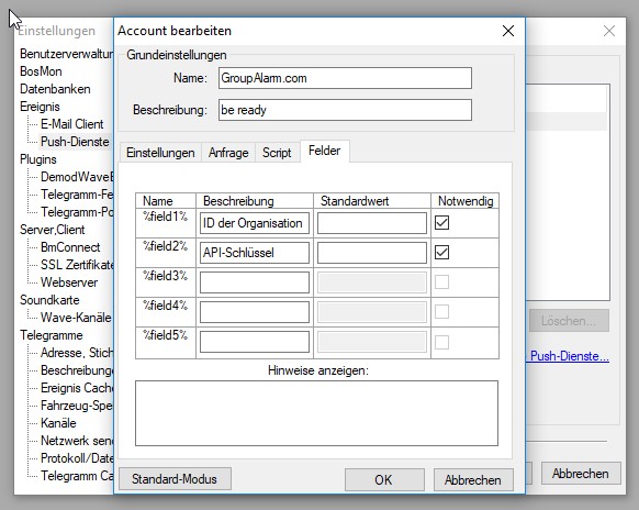 Eingabe API KEY in BosMon