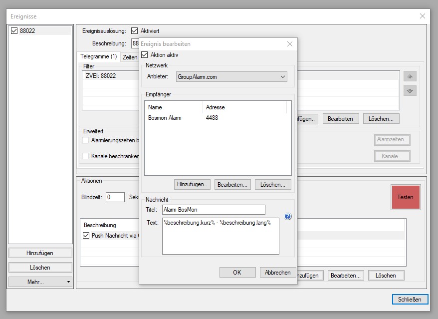 Nachricht konfigurieren in BosMon