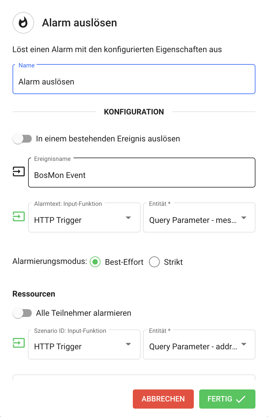 Alarm auslösen für BosMon