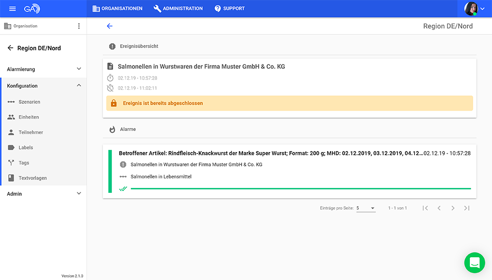 GroupAlarm - Alarmtext Produktrückruf DE/Nord