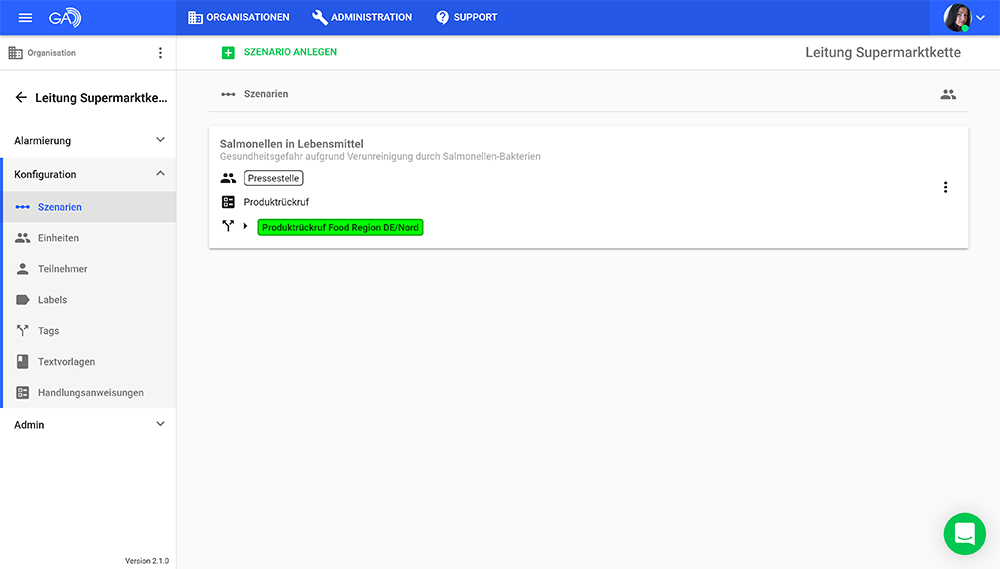 GroupAlarm - Szenario Produktrückruf Food DE/Nord