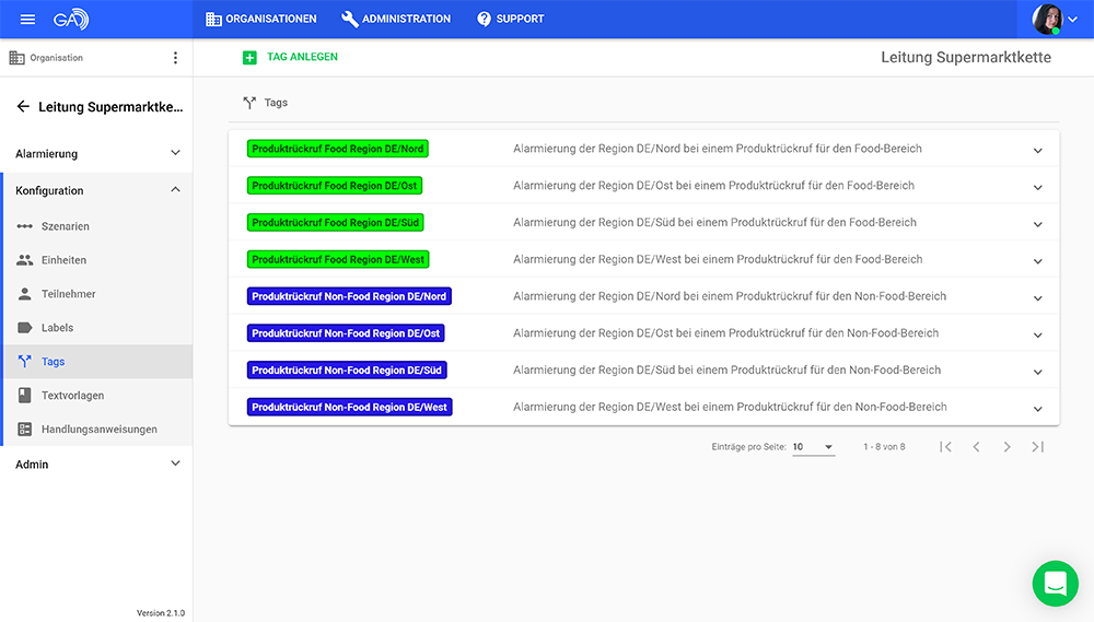 GroupAlarm - Tags Produktrückruf DE/Nord